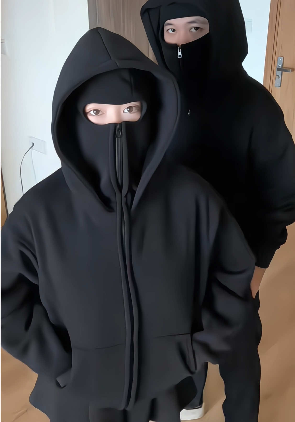 Áo Khoác Hoodie Zip Boxy Balaclava Ninja 2 mũ GOPYA, thời trang, chống nắng, #aokhoac #thoitrangnamnu #hottrend #xuhuong 