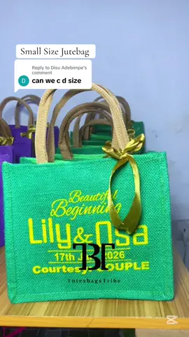 Replying to @Disu Adebimpe  This is our small size souvenir Jutebag. Suitable for all types of Events ✔️ Send us a  Dm to order  #souvenirbagsforweddingnigeria #souvenirideas #jutebags #jutebaginlagos #souvenirbags 