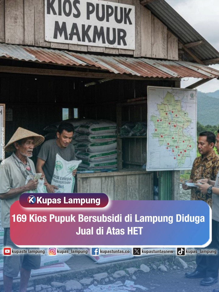 169 Kios Pupuk Bersubsidi di Lampung Diduga Jual di Atas HET . . Sebanyak 169 kios pupuk bersubsidi di Provinsi Lampung tercatat menjual pupuk jenis Urea dan NPK di atas Harga Eceran Tertinggi (HET) yang ditetapkan pemerintah, dengan Lampung Selatan menjadi daerah terbanyak, diikuti Mesuji, Pesawaran, dan Lampung Tengah. Harga resmi satu karung Urea Rp112.500 dan NPK Rp115.000, namun beberapa kios menjual hingga Rp185.000 per karung. Pengamat hukum Universitas Bandar Lampung, Benny Karya Limantara, menilai praktik ini sebagai pengkhianatan terhadap amanat konstitusi, karena pupuk bersubsidi merupakan instrumen kebijakan negara untuk kedaulatan pangan, dan penjualan di atas HET merugikan petani serta mengganggu stabilitas ekonomi nasional.  - Untuk berita selengkapnya, baca di www.kupastuntas.co - #PupukSubsidi #Lampung #HET