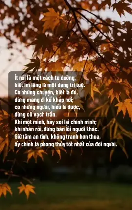 Ít nói là một cách tu dưỡng,  biết im lặng là một dạng trí tuệ. Có những chuyện, biết là đủ,  đừng mang đi kể khắp nơi; có những người, hiểu là được, đừng cố vạch trần. Khi một mình, hãy soi lại chính mình; khi nhàn rỗi, đừng bàn lỗi người khác. Giữ tâm an tĩnh, không tranh hơn thua, ấy chính là phong thủy tốt nhất của đời người. #Antinhthu #chualanh #thongdiepcuocsong 