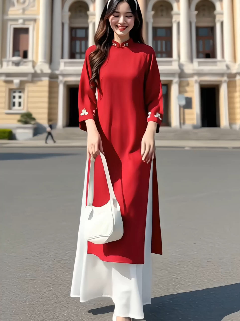 Áo dài cách tân nữ thêu hoa phối chân váy 2 lớp #aodaitet #aodaivietnam #aodaicachtan #aodaitruyenthong #xuhuong 