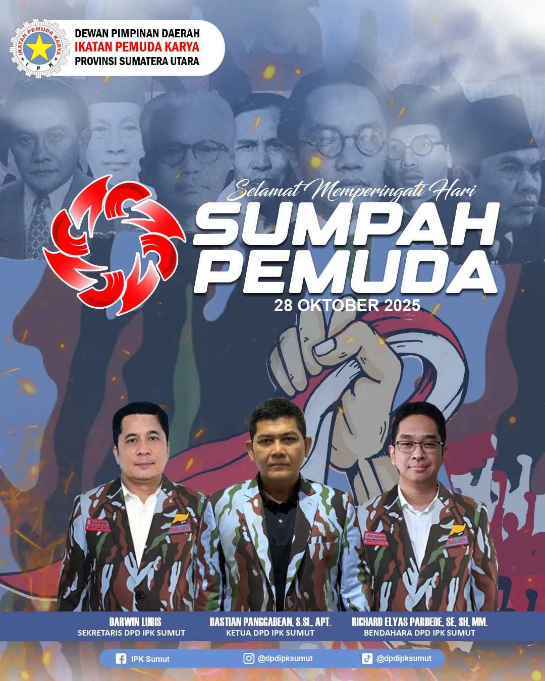 Pemuda Pemudi Bergerak, Indonesia Bersatu. #sumpahpemuda #ikatanpemudakarya #dpdipksumut #HidupIPK 