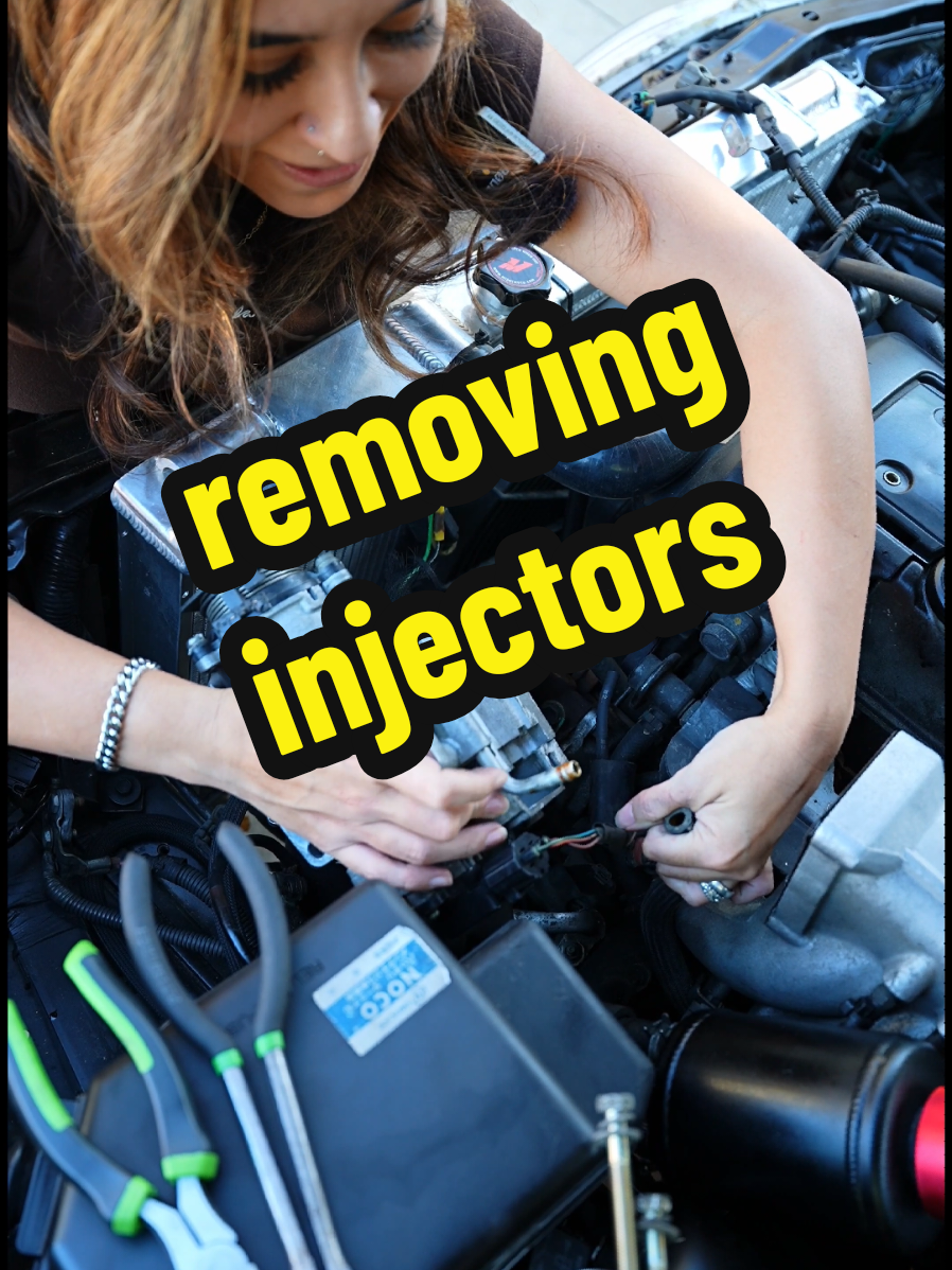 Part 1 of removing the old injectors and making room for the new @DeatschWerks set up!  #toyota  #diymechanic  #1jz  #PerlasGarage #cargirl 