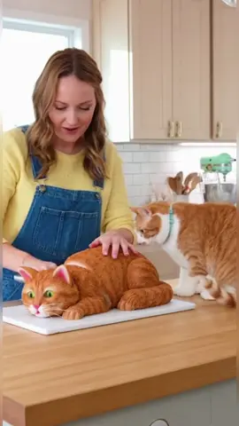 The owner cuts a cat-shaped cake in front of the the cat#fyp #funny #foryou 