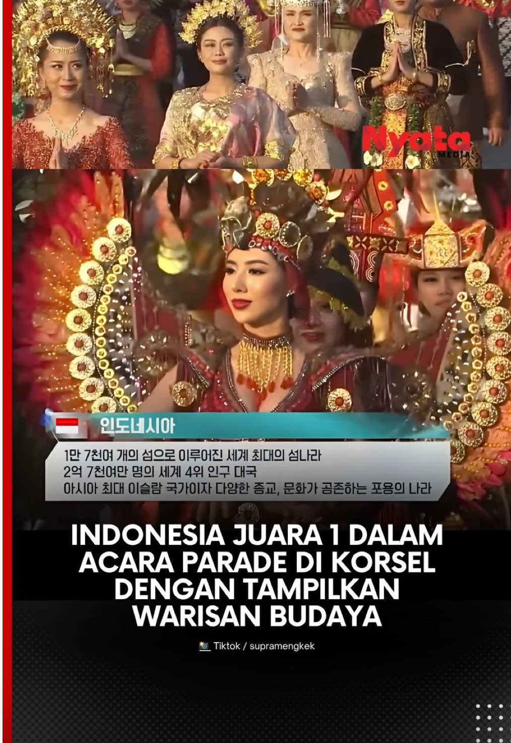Indonesia kembali harumkan nama bangsa! Dalam ajang Migrants Arirang Multicultural Festival 2025 di Korea Selatan, Indonesia sukses meraih Juara 1 Parade Budaya Internasional. 🫡🇮🇩 Dapatkan informasi berita update lainnya di nyatamedia.com #NyataMedia #NyataDigital #KarenaIniNyata #Indonesiajuara #ChangwonFestival 