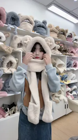 Mũ Lông Tai Gấu 3 Trong 1 Siêu Xinh Tai Nổi cho mẹ và bé#phoidodep #mặcđẹpmỗingày #thoitrang #mulong 