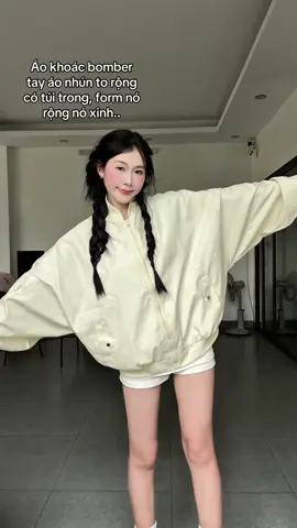Áo bomber tay nhún form rộng 😙🎀 #review #fyp #viral #aokhoac #bomber 