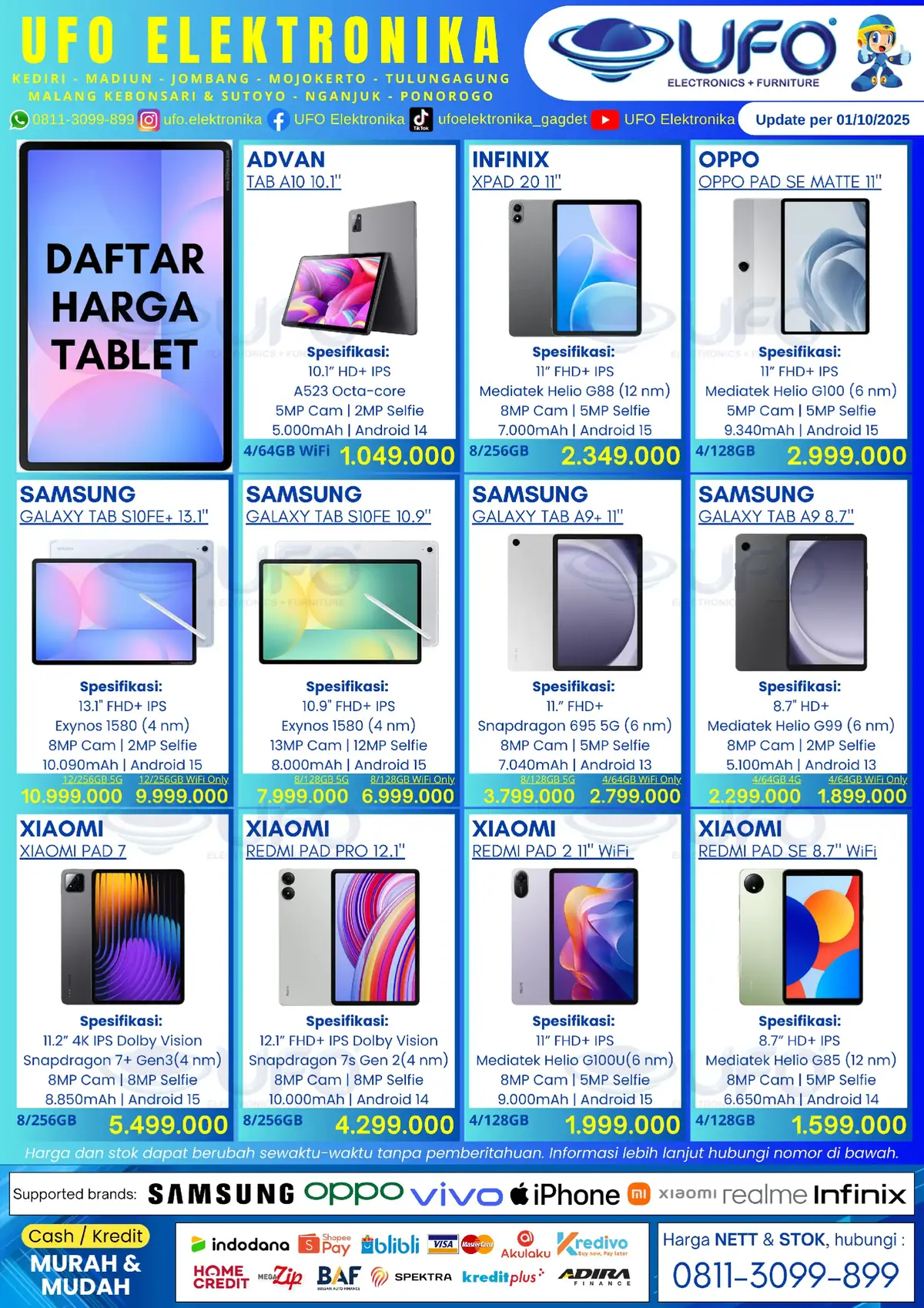 --- Dapatkan berbagai pilihan Tablet terbaik dari Samsung, Xiaomi, Infinix, Advan, dan Oppo dengan harga super hemat mulai 1 jutaan aja! 😍 Cocok untuk kebutuhan kerja, belajar online, hiburan, maupun gaming! 💥 PROMO KREDIT MUDAH lewat HOME CREDIT! 💥 Belanja makin gampang tanpa ribet — cukup KTP & penghasilan tetap, kamu sudah bisa bawa pulang gadget impianmu! Nikmati berbagai keuntungan menarik: 💫 Bunga rendah sampai 0% 💫 DP bisa 0% 💫 Tenor hingga 17 bulan cicilan super ringan 💫 Gratis cicilan 1 – 2 bulan 💫 Kalau score kredit kamu bagus, makin banyak promo spesial yang bisa kamu dapetin! 🎁 📍 Kunjungi Toko Kami: UFO ELEKTRONIKA Jl. Kh. Ahmad Dahlan No.71, Hasanudin, Nologaten, Kec. Ponorogo, Kabupaten Ponorogo, Jawa Timur 63411 📞 Info & Pemesanan: 0812-3208-8971 💳 Bisa bayar Cash / Kredit melalui HOME CREDIT, Indodana, Kredivo, Akulaku, Adira, BAF, dan lainnya! 🔥 Harga NETT & Stok Terbaru — Buruan sebelum kehabisan! 🔥 #ponorogo24jam #homecredit #fyppppppppppppppppppppppp #kreditmurah #tablet 