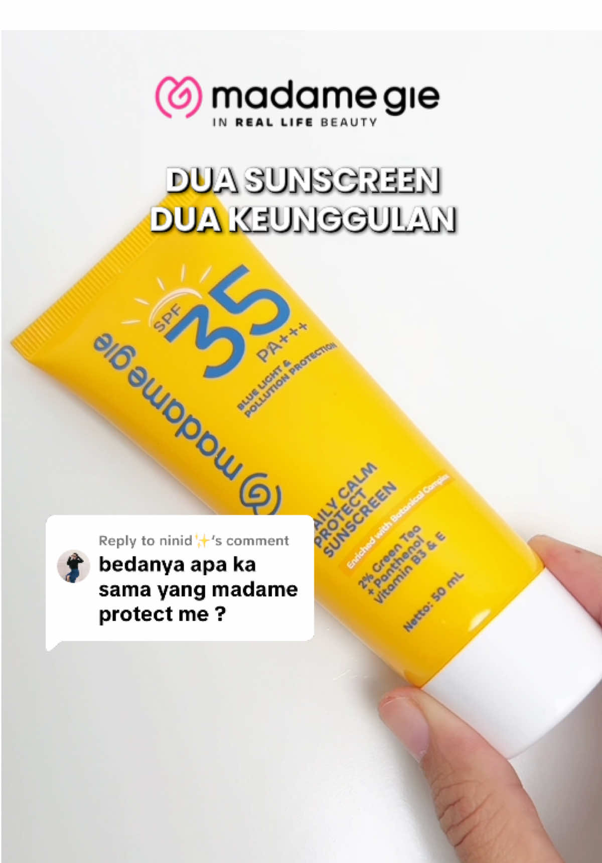 Replying to @ninid✨ Min’gie spill sedikit ya mg’ers : - Protect me - Tone up & Glow finish - Daily calm protect - Soothing mineral care #madamegie #irlbeauty 