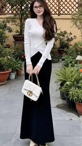 Sét áo cổ tim tay dài kèm váy#donuhottrend #tiktok #thơitrangnu #review #setdobo 