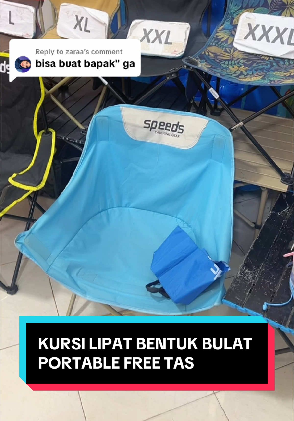 Replying to @zaraa Bisa banget kalau mau buat bapak bapak 😆 jangan lupa beli di keranjang video ini #promoguncang1111 #kursilipat #kursiportable #wcahyo #kursioutdoor 