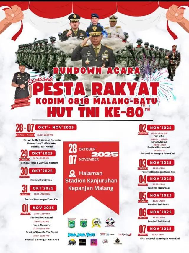 Yuukkk ramaikan pesta rakyat memperingati HUT TNI ke.80 Malang-Batu😍 #stadionkanjuruhanmalang #huttni #malangbatu 