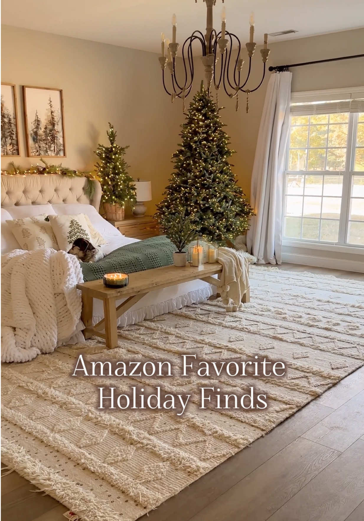 Amazon Favorite Holiday Finds.  One- the cutest tree set! These are pre lit and the perfect size for my entryway! I love the downward shaped branches! Two- no hardware garland hanger! To install you simply tighten the tension brackets and that’s it! It made decorating so much easier! Three- oversized floor ornaments! These inflate quickly and they look sooo festive! I thought about putting these on my front porch!! #amazonhome #amazonfinds #christmasdecor #christmas #christmastime 