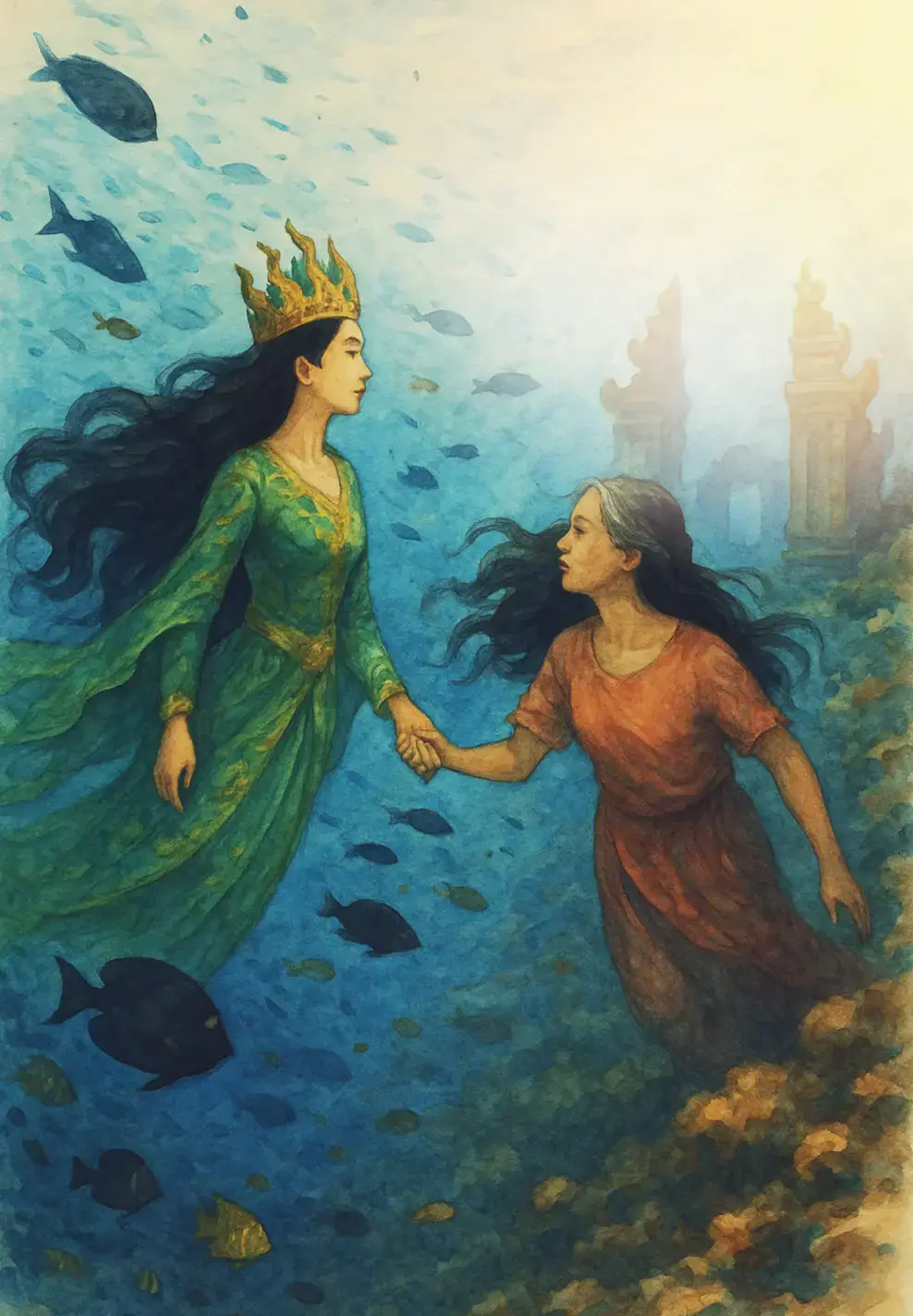 Simbol penerimaan, perlindungan, dan pengakuan batin dari Sang Penguasa Laut Selatan. Bila Ibu Ratu menggandeng tanganmu, artinya engkau telah diakui sebagai anak batin yang dipanggil untuk berjalan dalam lindungan dan dawuh-Nya. Ow...langsung daya imajinatif dan halusinatif saya kumat setelah merasakan paparan mimpi dari @bospot  Memang yah...kalo dengan ADHD kayak saya, gak bisa ke-trigger sedikit 🤭 #mimpi #mimpiyangsempurna #ratupantaiselatan #nyirorokidul #abdikinasihratukidul 