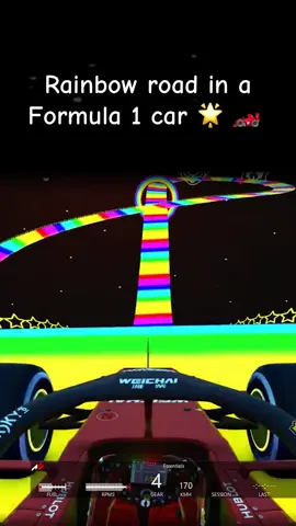 Here’s what Rainbow Road from Mario Kart 64 would look like in an F1 car. 🌟  🎥: X/AntonioPadron17 #mariokart #gaming #supermario #nintendo #racing 
