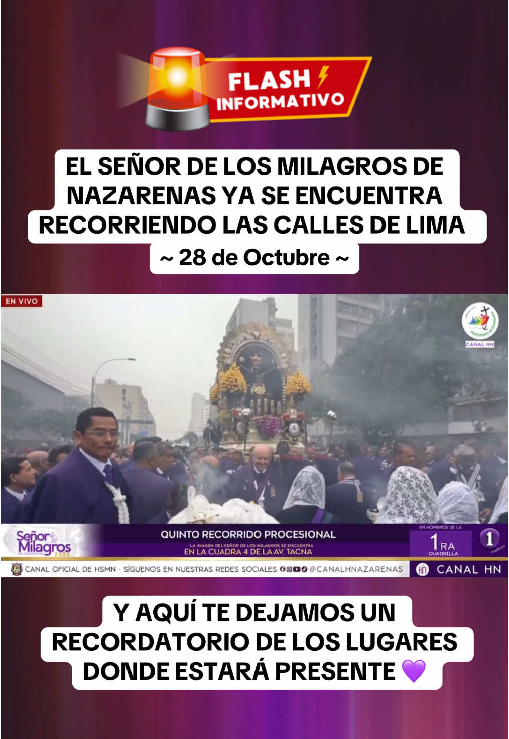 PROCESIÓN DEL SEÑOR DE LOS MILAGROS DE NAZARENAS YA RECORRE LAS CALLES DE LIMA 💜 #breakingnews #perú #fyp #paratiiiiiiiiiiiiiiiiiiiiiiiiiiiiiii #señordelosmilagros 
