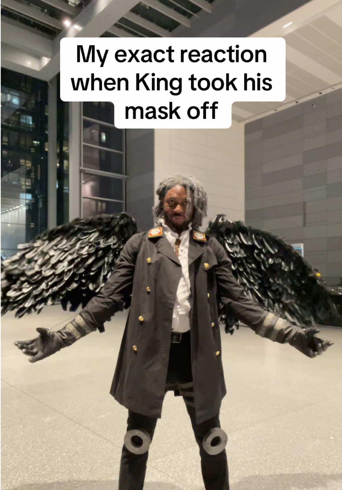 King was already cool but then he took his mask off and was a brotha with white hair and a face tattoo? 🔥🔥 #anime #onepiece #kingonepiece #blackcosplayer 