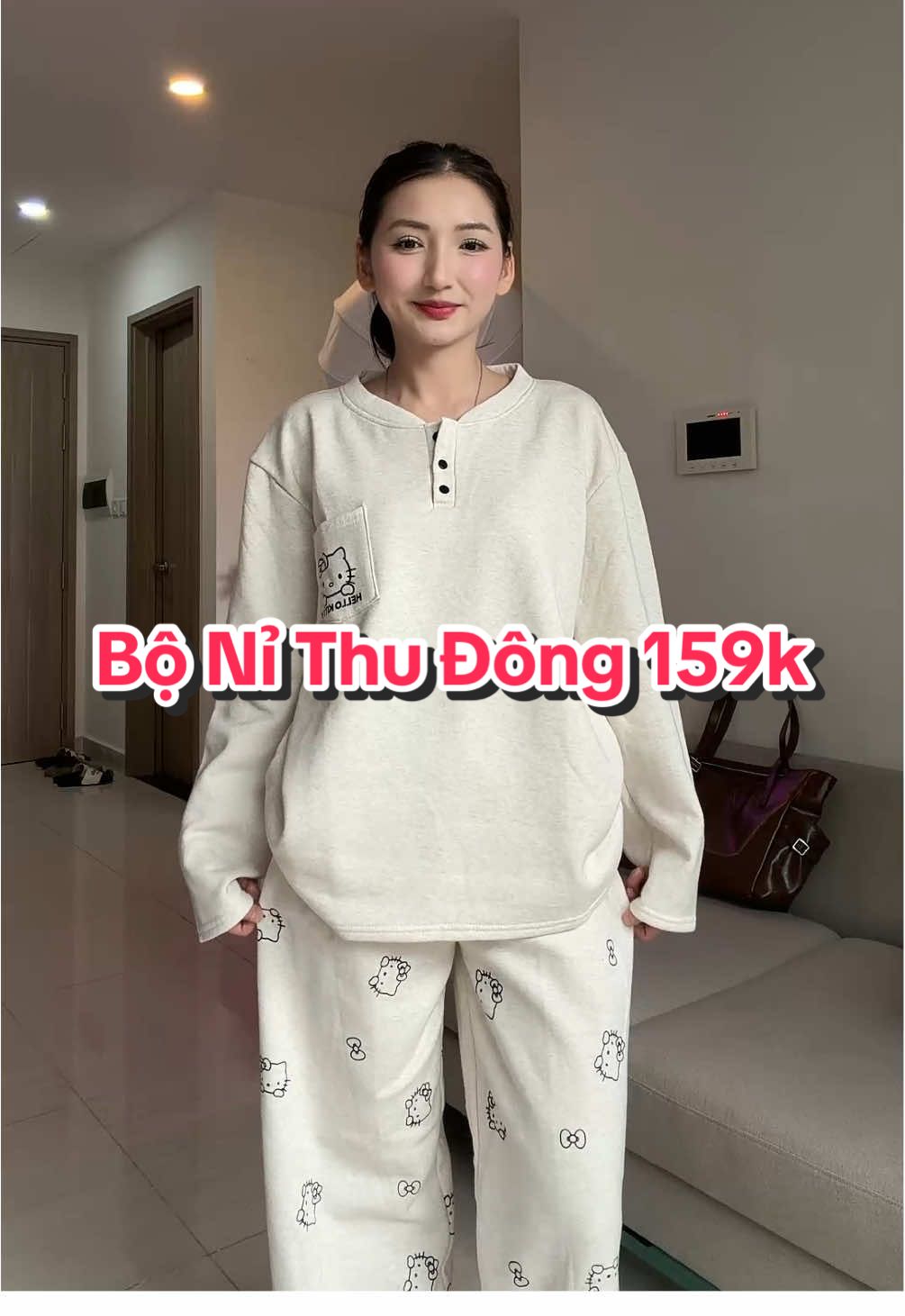 Bộ nỉ thu đông hello Kitty #xuhuong #OOTD #review #aothundaitay #bonithudong 
