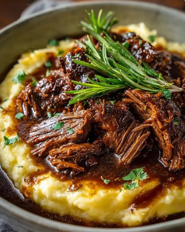 🥘 Honey Balsamic Braised Pot Roast Ingredients 	•	3–4 lb beef chuck roast 	•	Salt & pepper to taste 	•	2 tbsp olive oil 	•	1 large onion, chopped 	•	3 cloves garlic, minced 	•	2 cups beef broth 	•	1/2 cup balsamic vinegar 	•	1/4 cup honey 	•	2 tbsp tomato paste 	•	2 tsp dried thyme 	•	2 tsp dried rosemary 	•	3–4 carrots, cut into chunks 	•	2–3 celery stalks, chopped 	•	2–3 potatoes, cut into chunks Instructions 	1.	Sear the Roast: 	•	Season beef with salt and pepper. 	•	In a large Dutch oven or heavy pot, heat olive oil over medium-high heat. 	•	Sear roast 4–5 minutes per side until browned. Remove and set aside. 	2.	Build the Sauce: 	•	In the same pot, sauté onions and garlic 2–3 minutes. 	•	Stir in tomato paste, balsamic vinegar, honey, thyme, and rosemary. 	•	Add beef broth and bring to a simmer. 	3.	Braise the Roast: 	•	Return roast to the pot. 	•	Add carrots, celery, and potatoes around the meat. 	•	Cover with a lid and simmer on low heat for 3–4 hours, or bake in a 325°F (160°C) oven for 3–4 hours, until meat is tender. 	4.	Serve: 	•	Slice or shred roast and spoon sauce and vegetables over it. 	•	Optional: drizzle extra balsamic glaze for added shine and sweetness.