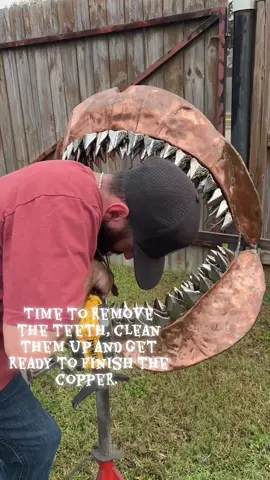 First time pulling the teeth since they’ve been welded to the wire frame.  Needed them outta the way so I can sand blast and flame paint the jaw.  Then screw em back in with no welding 