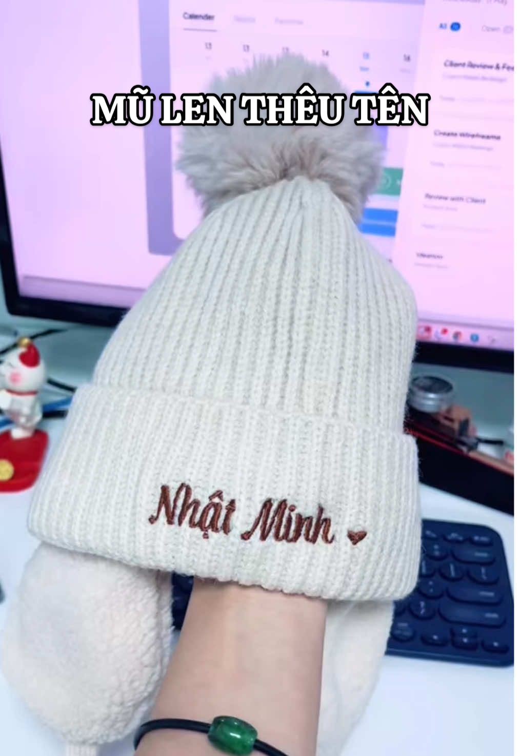 Mũ len thêu tên cho bé lót lông cực ấm #mulen #mulenchobe #mulentheuten #mulentheutenchobe #mebimrevew 