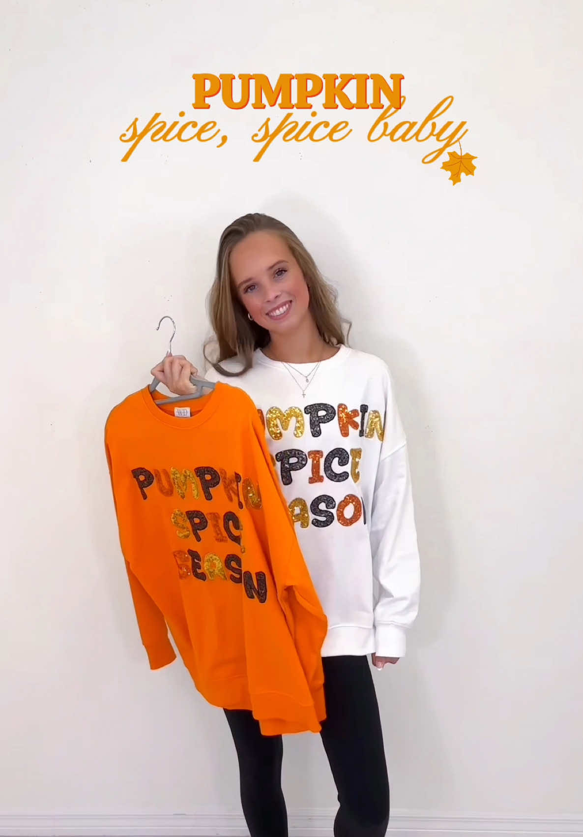 pumpkin spice, spice baby 🎃✨ this cozy + sparkly sweatshirt is perfect for fall & oh-so sparkly!🤩 #fall #pumpkinspice #pumpkin #sparkle #sequins 