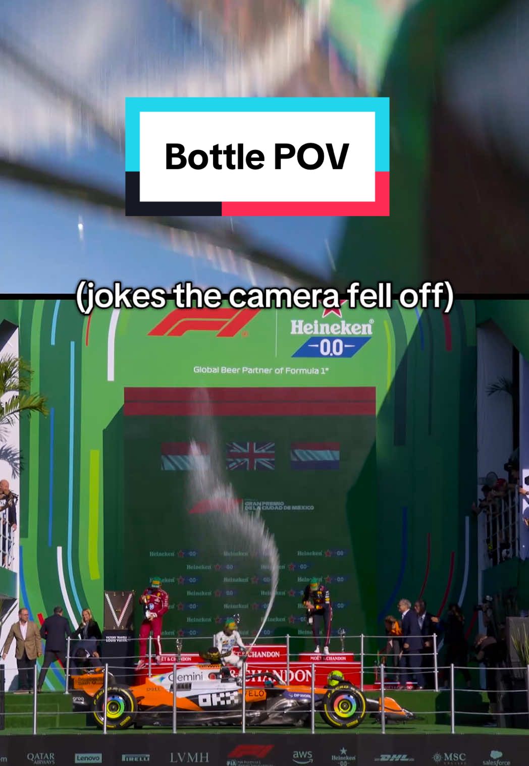 no cameras were harmed in the making of @Lando Norris’s iconic bottle spike 🍾 #f1 #mexicogp #landonorris #mclaren #moetchandon 
