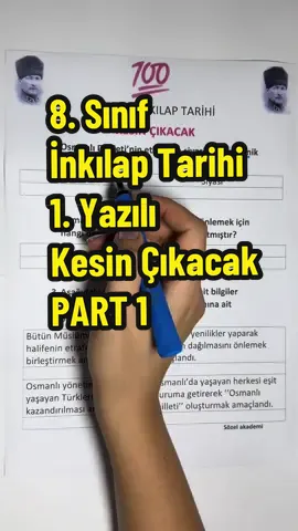 8. Sınıf inkılap tarihi 1. yazılı kesin çıkacaklar ##yazılıhaftası##yazılı##ortaokul##sosyalbilgiler##yazılısoruları