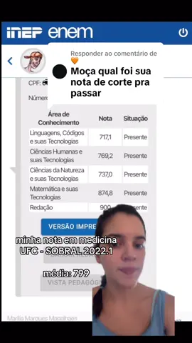 Respondendo a @🧡 minha nota de corte pra passar em medicina #sisu #enem #medicina
