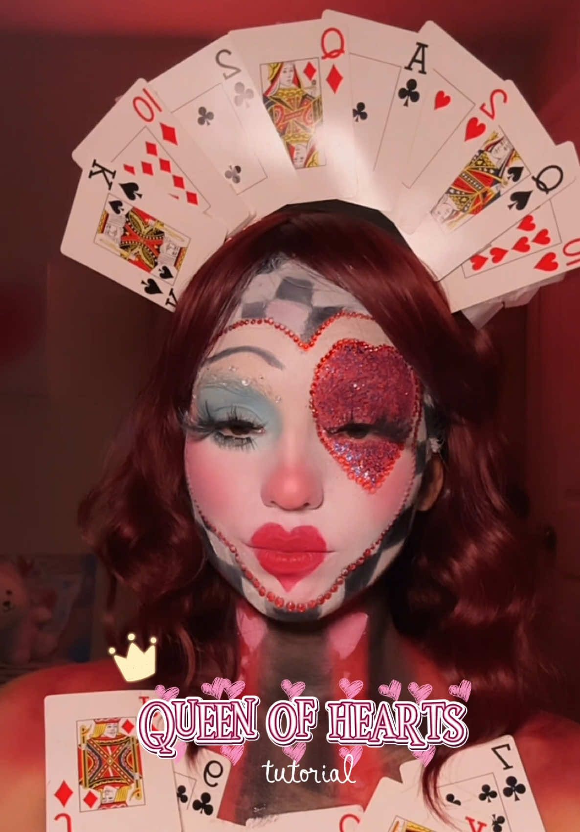 definitely my favorite but most challenging one yet 😩  #makeuptutorial #halloweenmakeuptutorial #halloween #queenofhearts #fypシ 