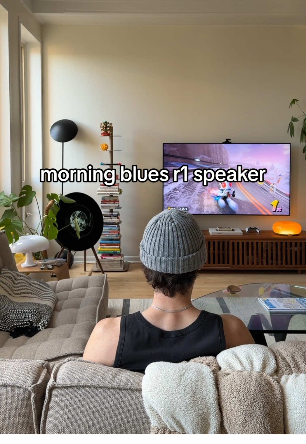 speaker upgrade 🔊adding the r1 speaker gifted from @MorningBlues to the living room. love the sound quality and aesthetic of this piece! #Tech #speaker #homedecor 