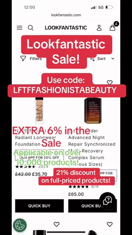 AD Use code: LFTFFASHIONISTABEAUTY for a 21% discount on full-priced products and an extra 6% in the sale!  Over 10,000 applicable products currently. Please note if the item is already in the sale then the discount will be worth less but you’ll still be saving.  Affiliate link below: https://tidd.ly/44gHTOc *Lookfantastic may change what is applicable at times. @LOOKFANTASTIC #lookfantastic #teamfantastic   #beauty #makeup #skincare 