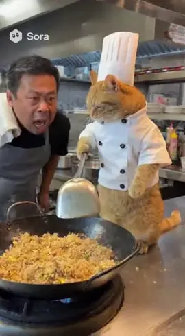 Never bother the chef.. especially a furry one 😂 #soraai #chefcat #cat #funny #fyppppppppppppppppppppppp 