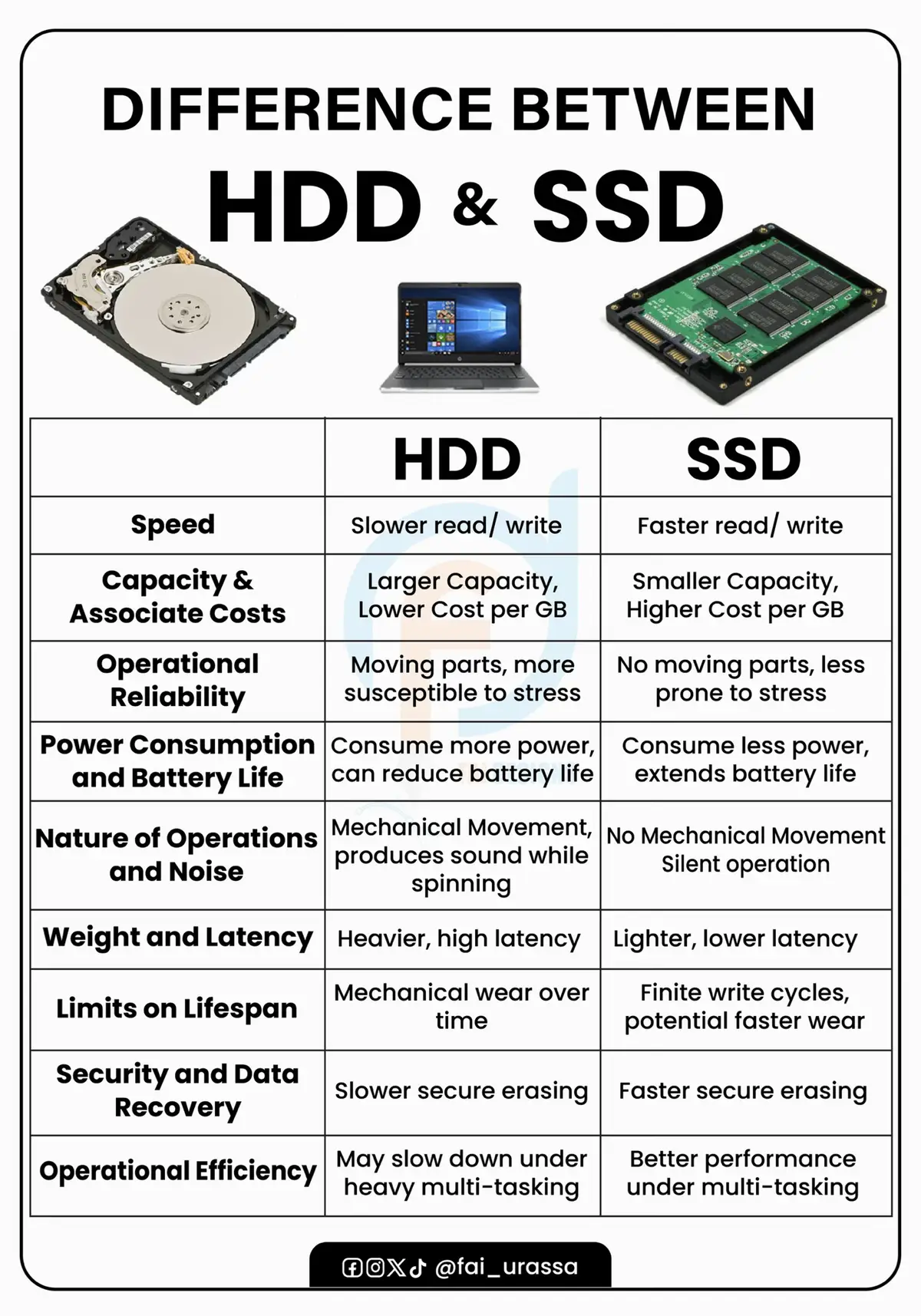 HDD vs SSD — Which one is better for your computer?   Here’s a quick breakdown of the key differences between HDD (Hard Disk Drive) and SSD (Solid State Drive) in simple terms! Learn about speed, durability, noise, price, and storage capacity. #computer #techtips #fyp #viral #foryou 