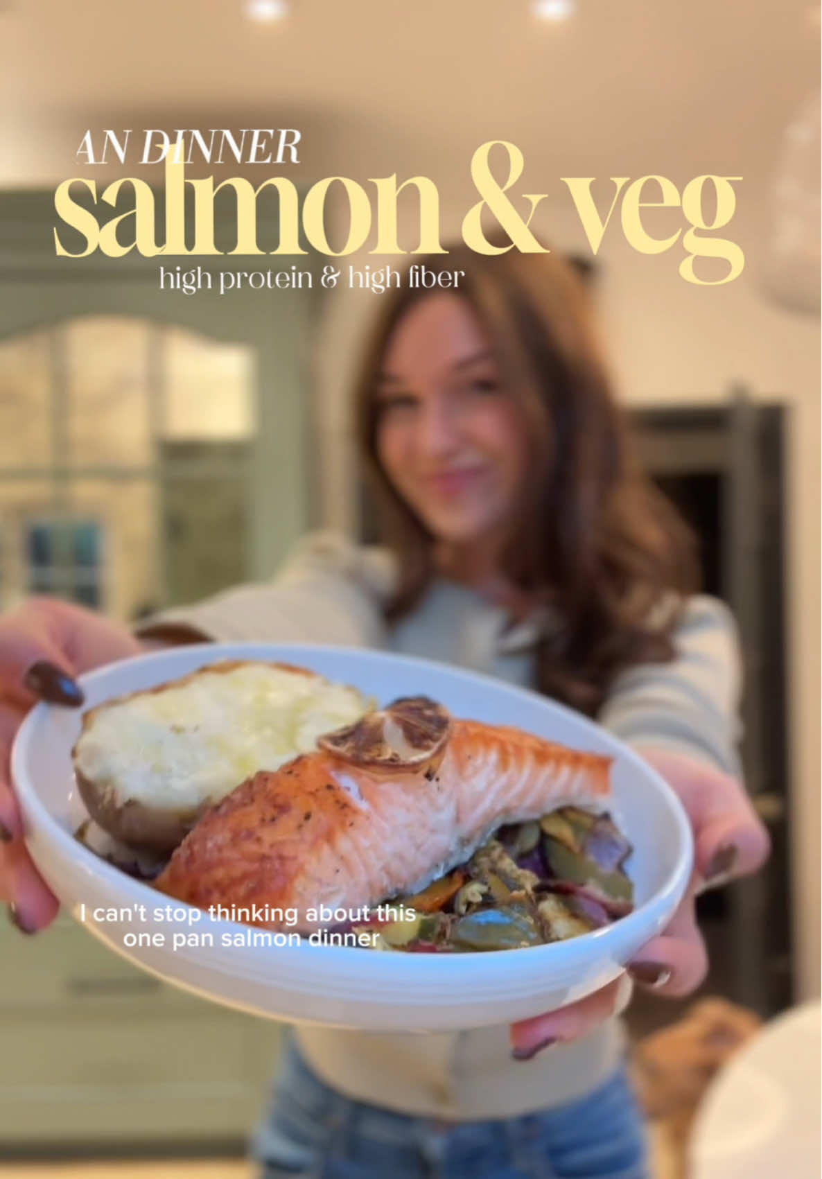 so easy and I genuinely crave it 🤤 wrap 2 potatoes in foil and bake at 450 for 45-60 mins bake veggies and salmon for 20-30 mins at 375 degrees so easy and the only dishes you need to do after are the plates you ate off of! my dream dinner very cute 🥰🫑🍋 #healthyrecipe #healthyrecipes #salmon #salmonrice #awholelottahealth 