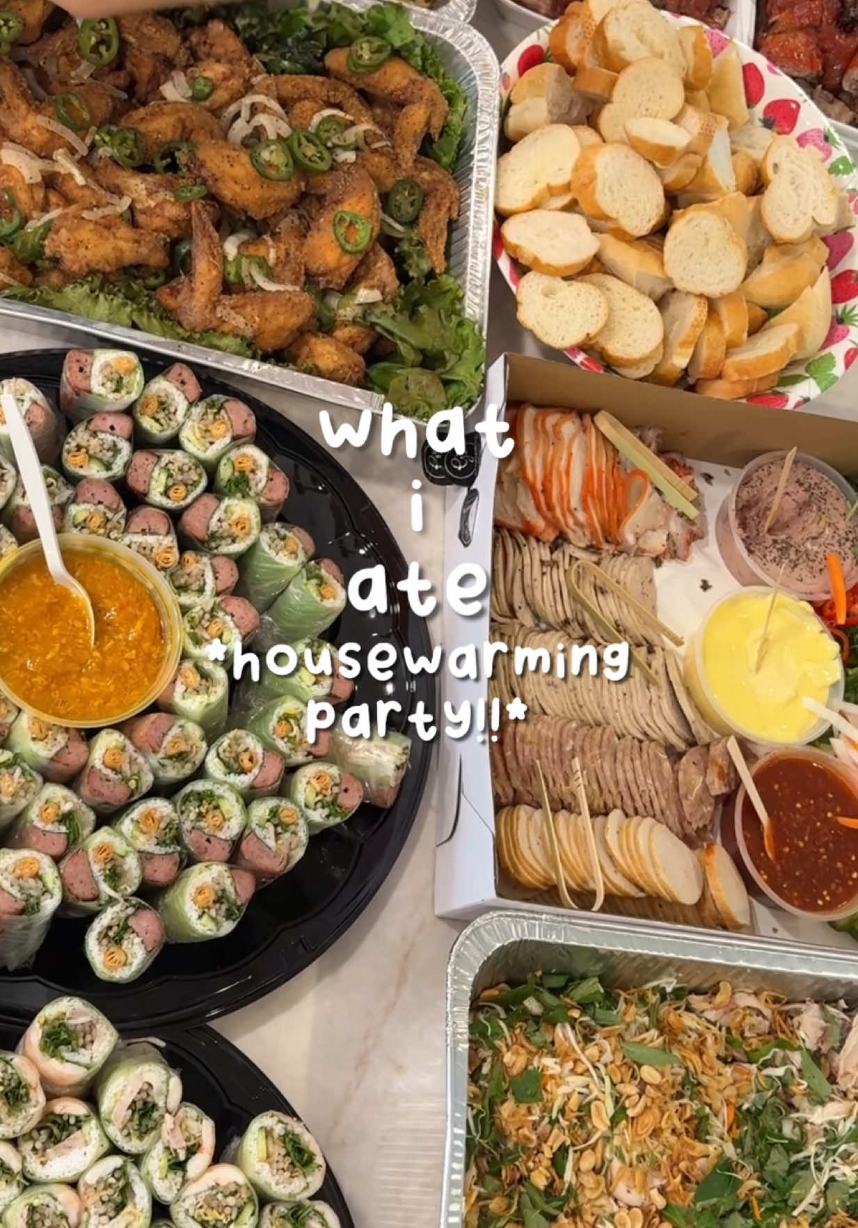 everything i ate at my viet cafe themed housewarming party! welcome to cafe benny!! where we serve vietnamese coffee and cuisine! ☕️🐶⭐️ houston friends!! we catered most of the food from @gammmieee! and got the macarons from @Trina Nguyen! #vietnamese #food #housewarming #party #whatieatinaday  