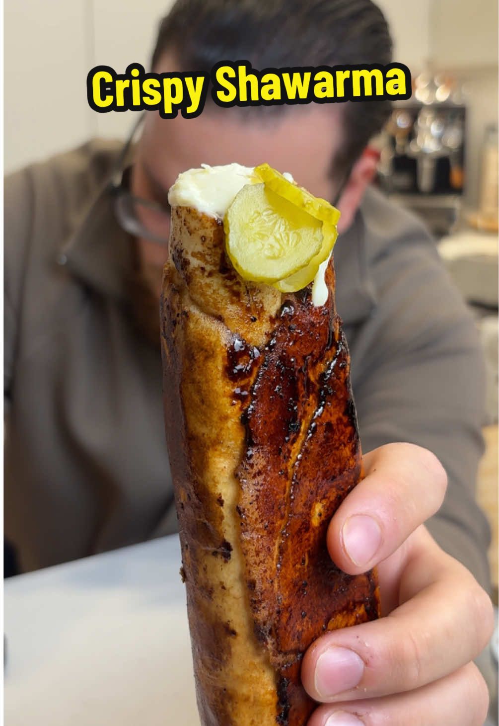 Crispy Shawarma 🌯 This has been blessing my feed for the past few weeks so had to make it at home 🤤 Recipe 👇 Chicken marinade: 4 chicken breast  3 tbsp toum (garlic sauce) 2 tbsp olive oil Juice 1 lemon Spices 1 tsp each: Salt,pepper,onion powder, garlic powder,paprika, cinnamon Marinade minimum 1h and cook on pan, bbq or in the oven Assemble on pita with toum, chicken and pickles Toast on a pan and glaze with a mixture of equal parts oil and pomegranate molasses and a sprinkle of sumac Toast on 4 sides until crispy #shawarma #lebanesefood 