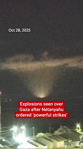 Explosions could be seen in the Gaza night sky after Benjamin Netanyahu announced that he has ordered “powerful strikes” in the enclave. At least two people have been killed and four injured after Israel struck a neighbourhood south of Gaza City on Tuesday (28 October), Gaza’s civil defence has said. The strike comes after an Israeli official reported that Hamas fired on Israeli forces in Rafah earlier on Tuesday and after the militant group handed over partial remains of an Israeli hostage who had already been recovered. They said this was in direct violation of the ceasefire, which began on 10 October. Hamas then delayed the return of a hostage’s body after Netanyahu announced his plans to attack. Click on link in bio for more on Independent TV 🔗 #gaza #israel #Netanyahu #news #theindependent