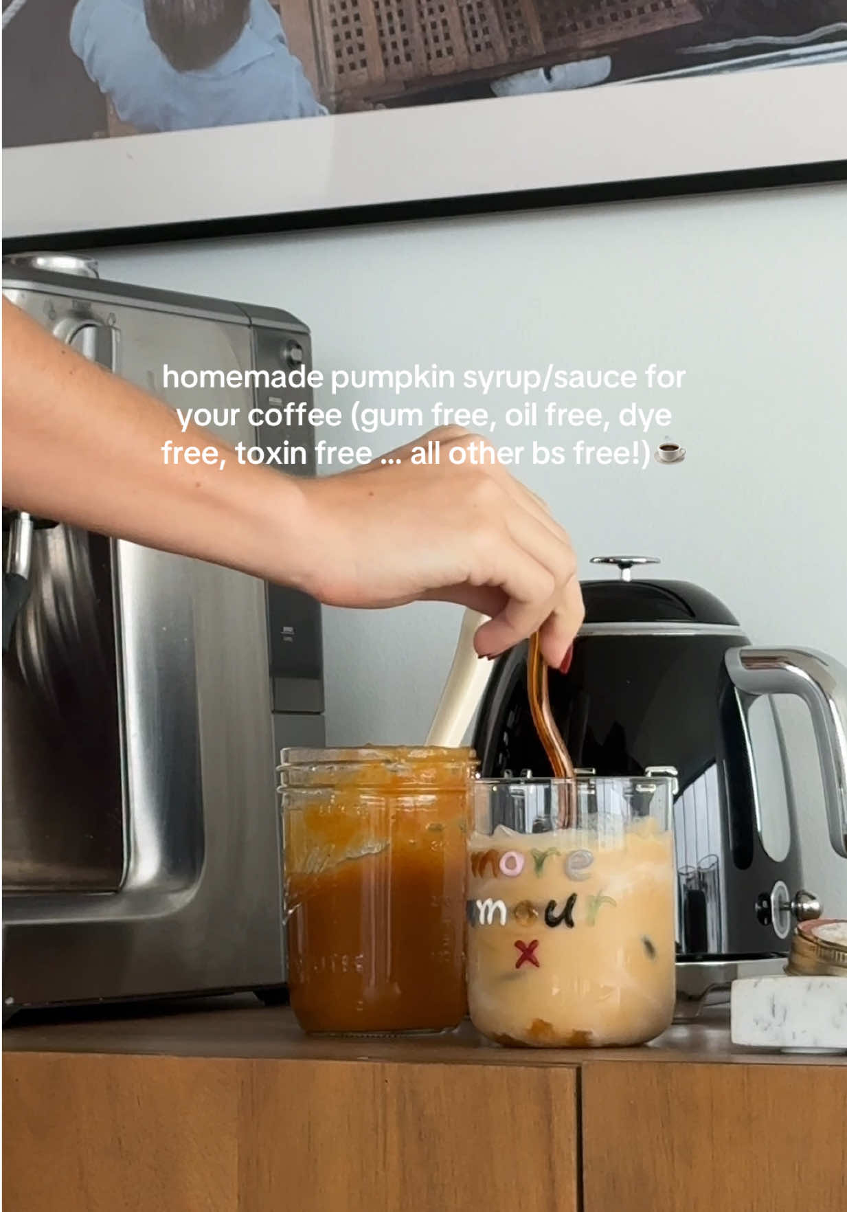 whisk together & simmer on low:  1 cup of water, 1/3 cup brown sugar, 2/3 cup pumpkin purée, cinnamon, vanilla extract! mix together as it simmers, then jar & cool in the fridge!