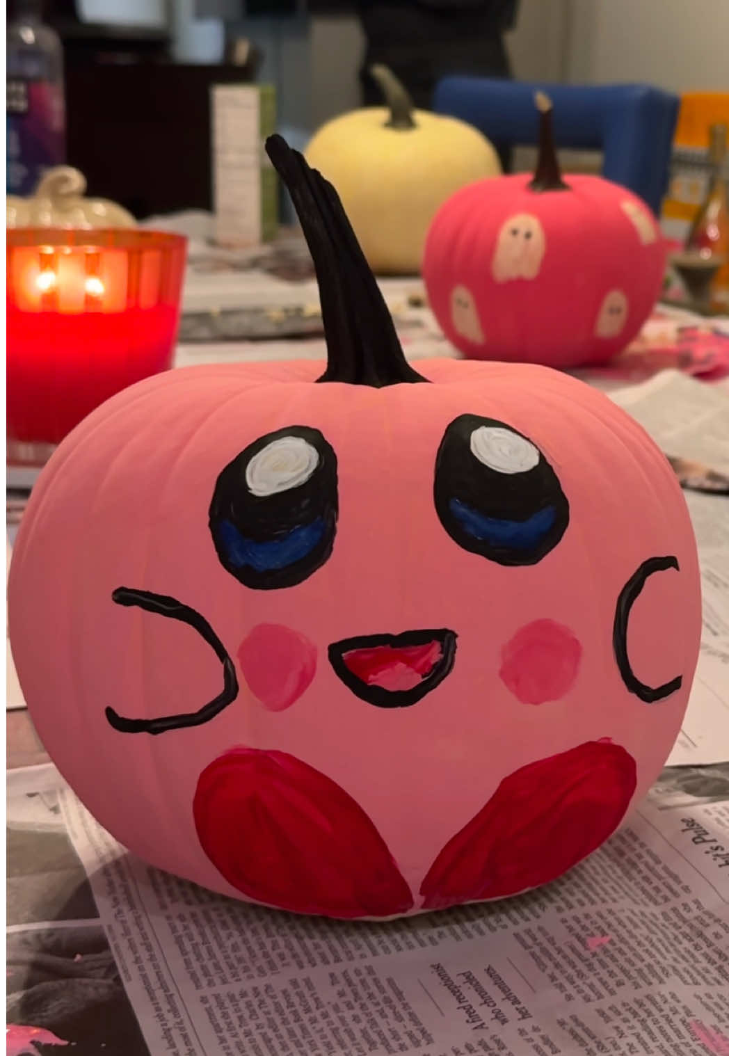 battle of the painted pumpkins. who are you playing as? #halloween #pumpkinpainting #artsandcrafts #supersmashbros #kirby 