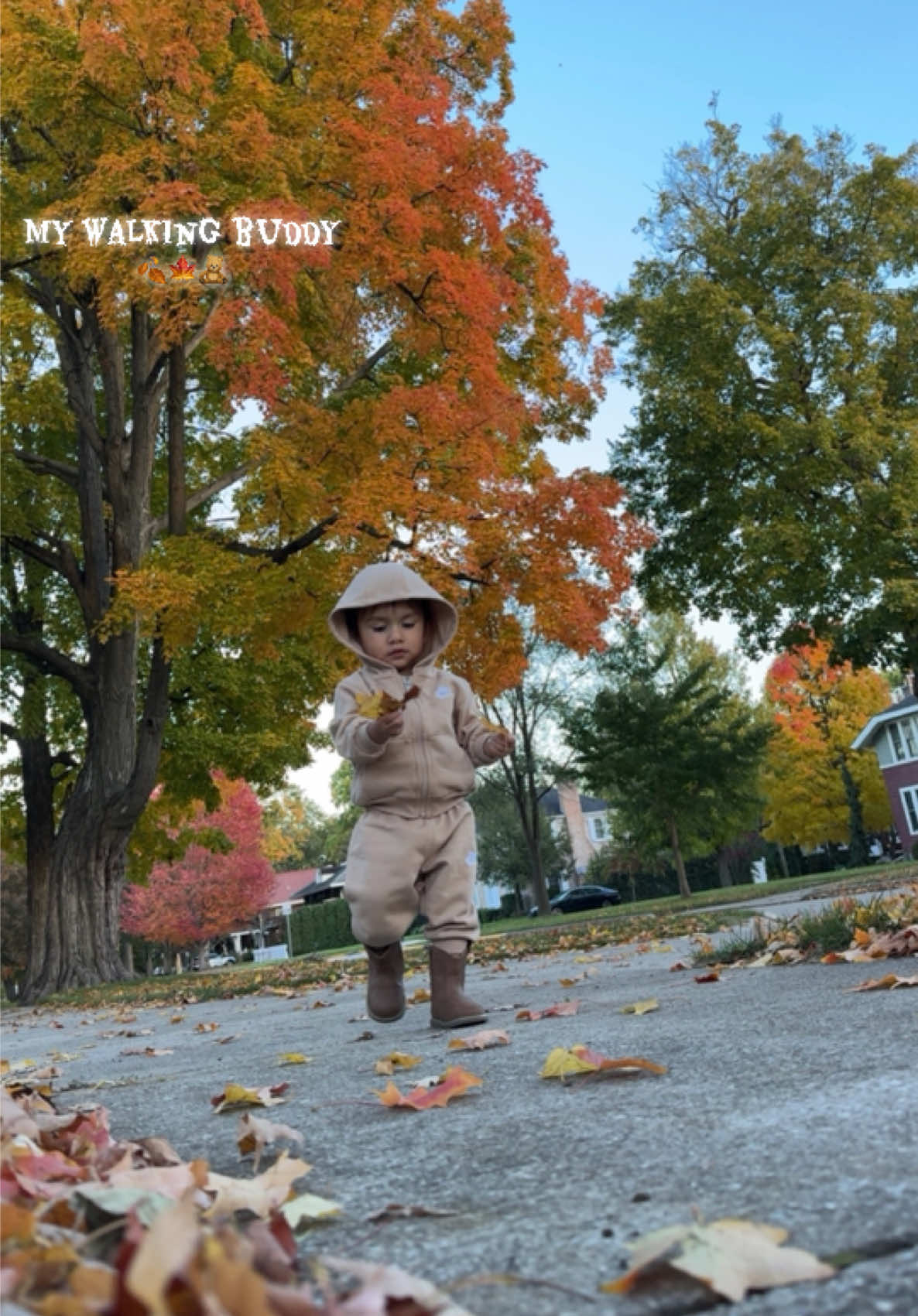 I don’t question he’s fall fashion 🍂🧸🍁#cozyseason #sahm #softlife #fallwalks #toddlersoftiktok 
