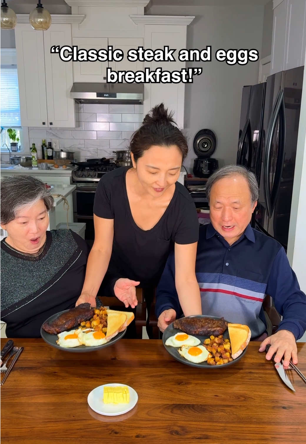 Dad was talking about steak for days since I was cooking more fish these days. So made a steak and eggs breakfast as a surprise.  #steakandeggs #breakfast #mukbang #foodreview #steak 