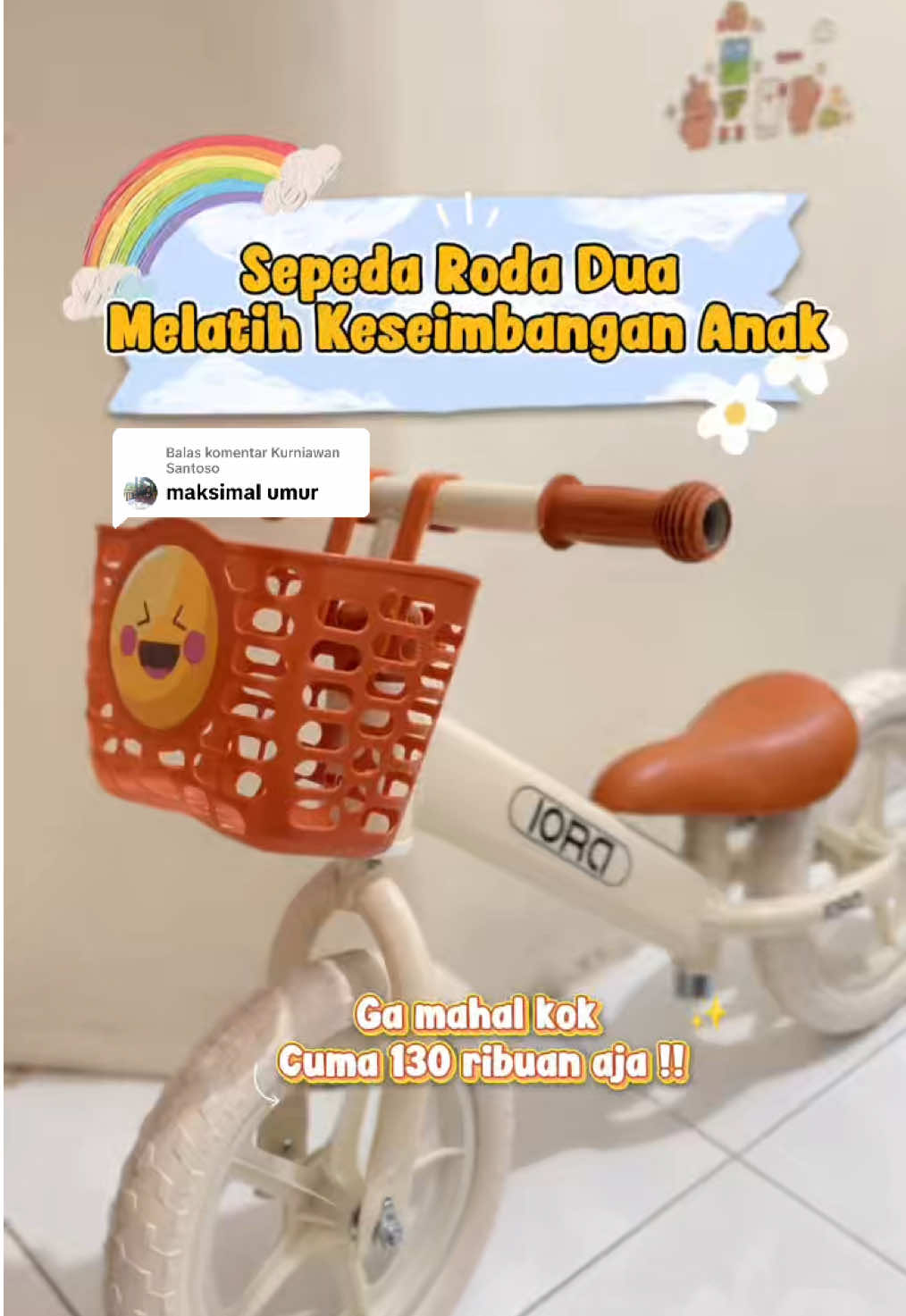 Membalas @Kurniawan Santoso Untuk anak usia 2-5 tahun kak, dengan maximal BB 25kg, yuk dibeli kak, banyak pilihan model dan warnanya.. cek dikeranjang!! ✨ #sepedakeseimbangan #sepedarodadua #pushbike #balancebike #sepedaanak 