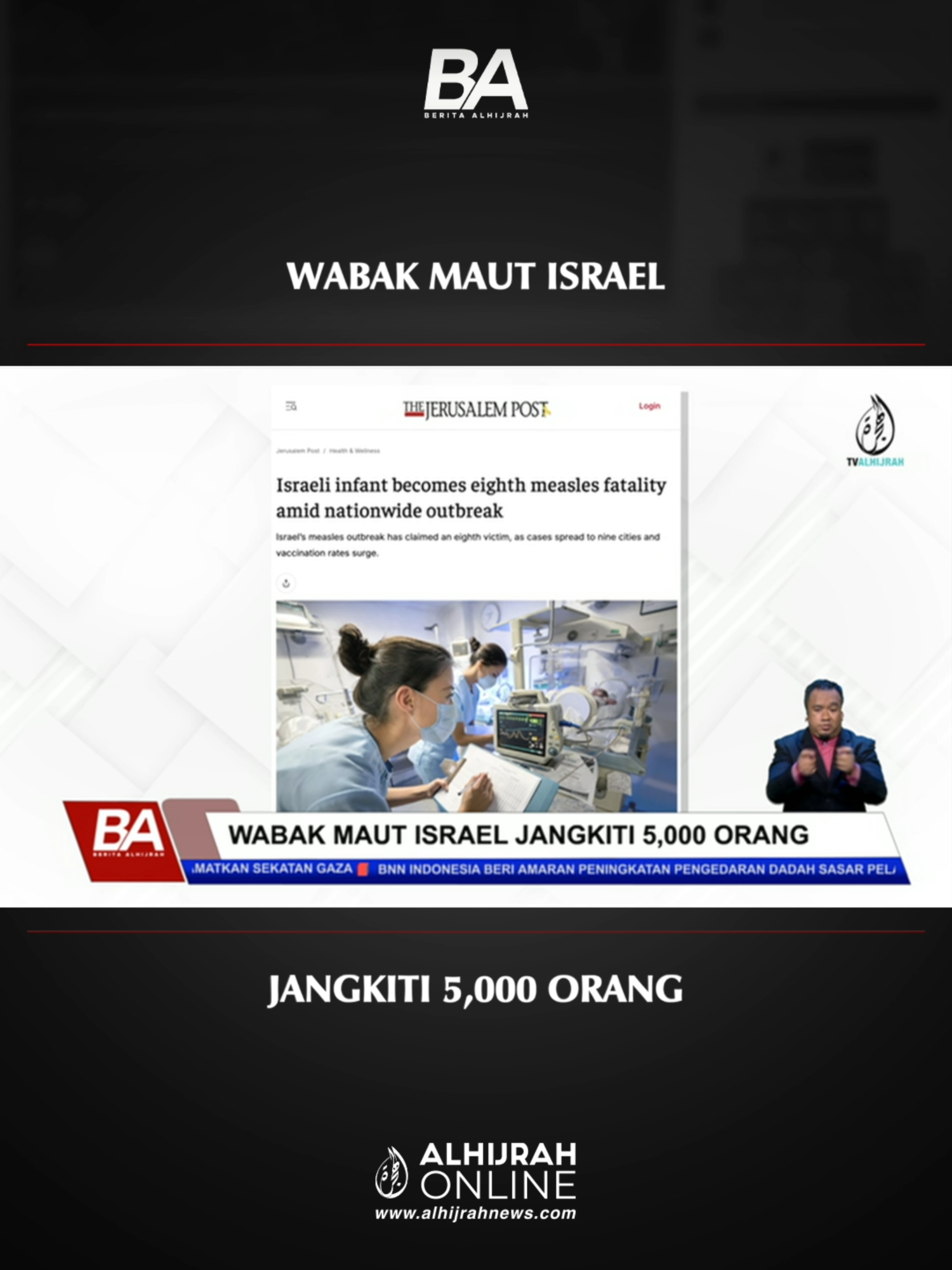 Tel Aviv berdepan malapetaka maut, apabila lapan bayi dan kanak-kanak di negara haram itu dilapor maut akibat wabak campak.
