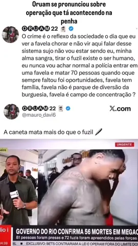 Oruam se pronunciou sobre operação no rj #oruam #penha #noticias 