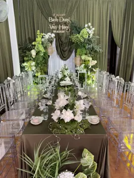 Tone xanh rêu nhà HaNa Đây ạ #HaNaDecorwedding #trangtrisukien #trangtricuoihoi #weddingdecor #gialai 