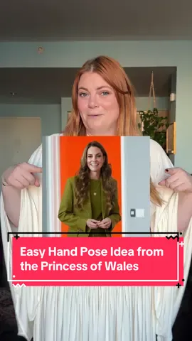 TRY THIS EASY POSE 📸 If you’re in a situation where you need to look elegant, but have no idea what to do with your hands in photos, try out this easy pose that’s favored by the Princess of Wales. ✨ Take your thumbs and your index fingers and hold them like crab pinchers ✨ Layer one on top of the other and rotate your wrists so your index fingers are facing the camera ✨ Let the rest of your fingers relax to the front, keeping a light touch all around ✨ Place your hands at your natural waist and keep a relaxed bend to your arms - #princesskate #howtopose #posingtipsandtricks  How to pose your hands for photos. Elegant poses. Elegant pose ideas. Princess Catherine. Princess Kate. Hand pose ideas. Easy poses for women.