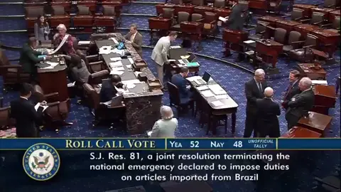 The Senate just voted 52–48 to end Trump’s 50% tariffs on Brazilian! Yes, Republicans crossed the aisle in order to do something that’s good for America.   #donaldtrump #notmypresident #tariffs #nokings #fdt 