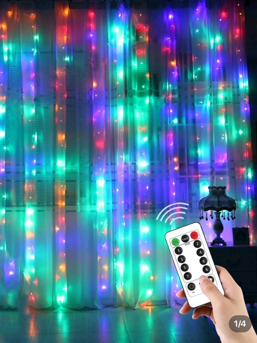 Cortina Led 3x3, luces de colores con control remoto