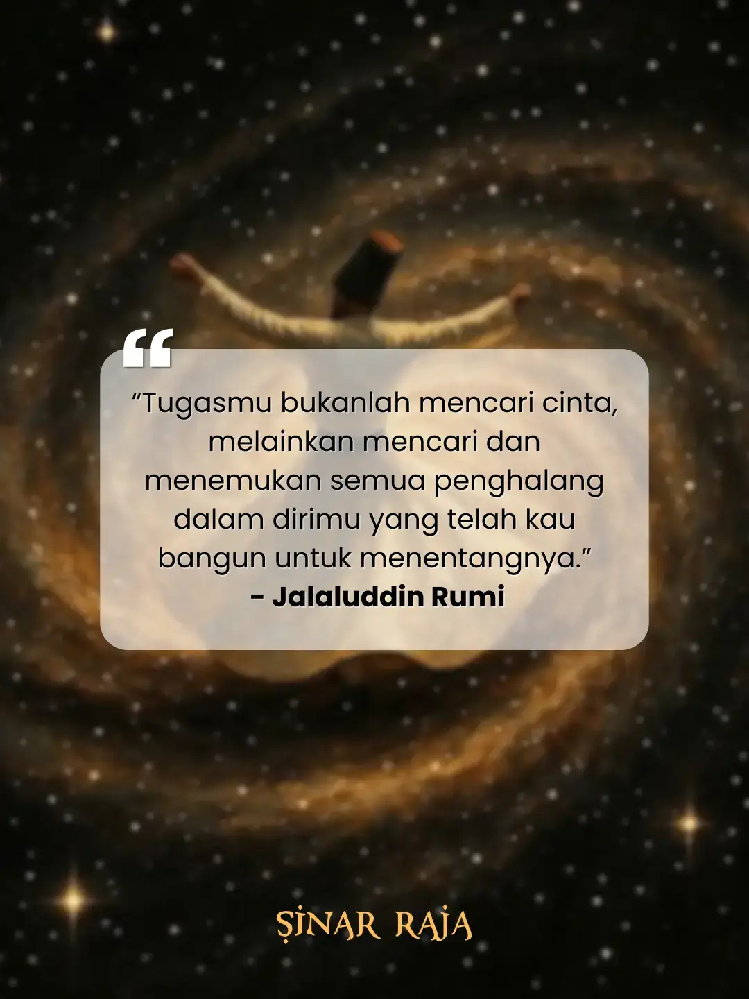 Rumi mengingatkan, cinta sejati tidak perlu dicari ke luar diri. Cinta adalah fitrah ia sudah ada sejak awal, bersemayam di kedalaman jiwa. Yang perlu kita lakukan hanyalah menyingkirkan dinding ketakutan, luka, dan ego yang membuat cahaya cinta itu tak lagi terasa. 🌿 Ketika tembok hati runtuh, yang tersisa hanyalah cinta itu sendiri murni, tanpa syarat. ✨ Jika pesan ini mengetuk hatimu, simpan sebagai pengingat, tinggalkan jejak suka sebagai tanda syukur, dan ikuti perjalanan ini agar cahayamu terus tumbuh. #jalaludinrumi #sufi #quotesislam #katabijak #pencerahan 